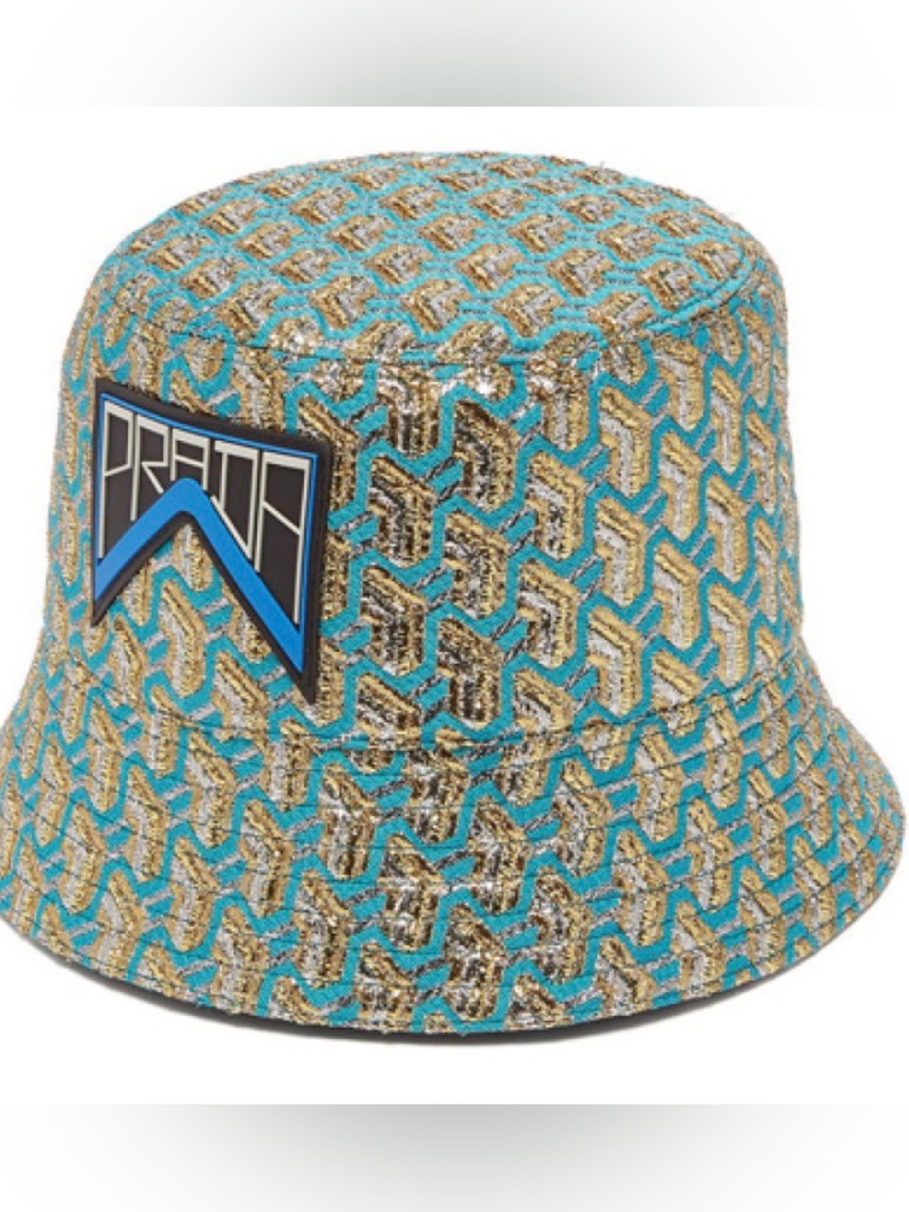 Prada Turquoise & Gold Jacquard Bucket Hat